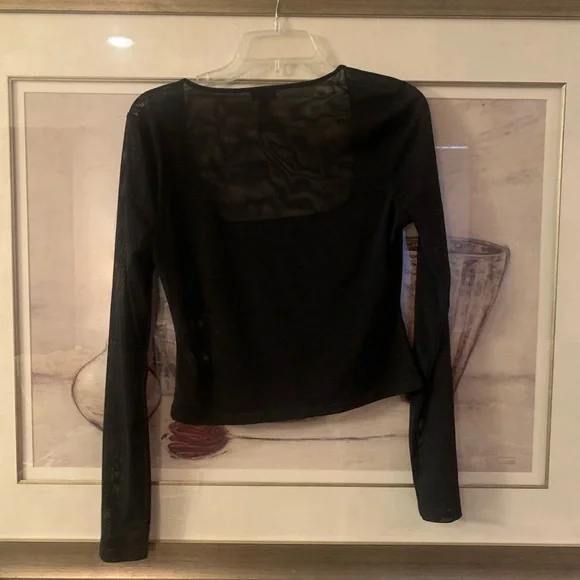 NBD Black Sheer Long Sleeve Top - Picture 2 of 9